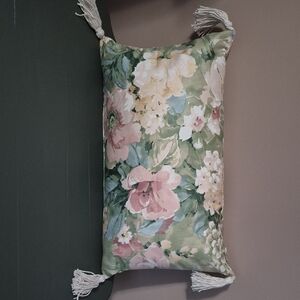 Floral Decorative Pillow with Tassels